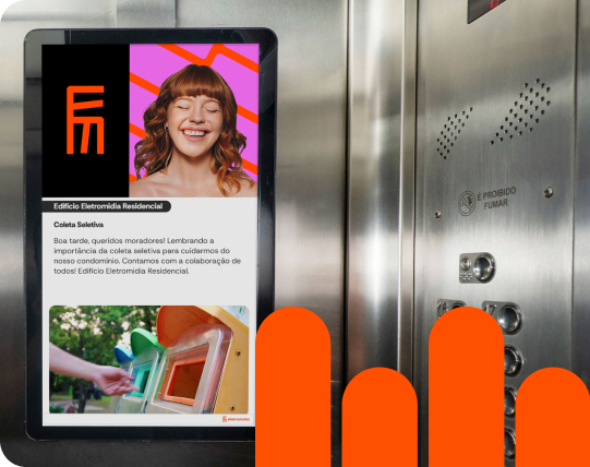 Tela de elevador do Aqui Ads exibindo anúncios.